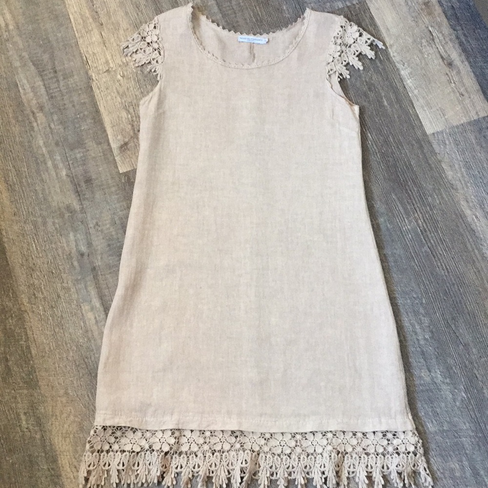 Martina Innocenti Linen Dress w/Crochet Trim